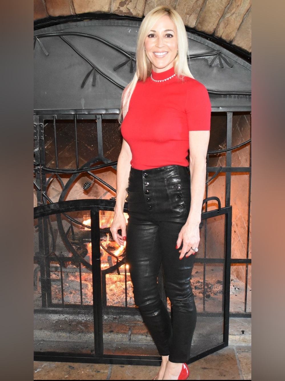 J Brand Natasha Black Lamb Leather High-Rise Button Skinny Jeans